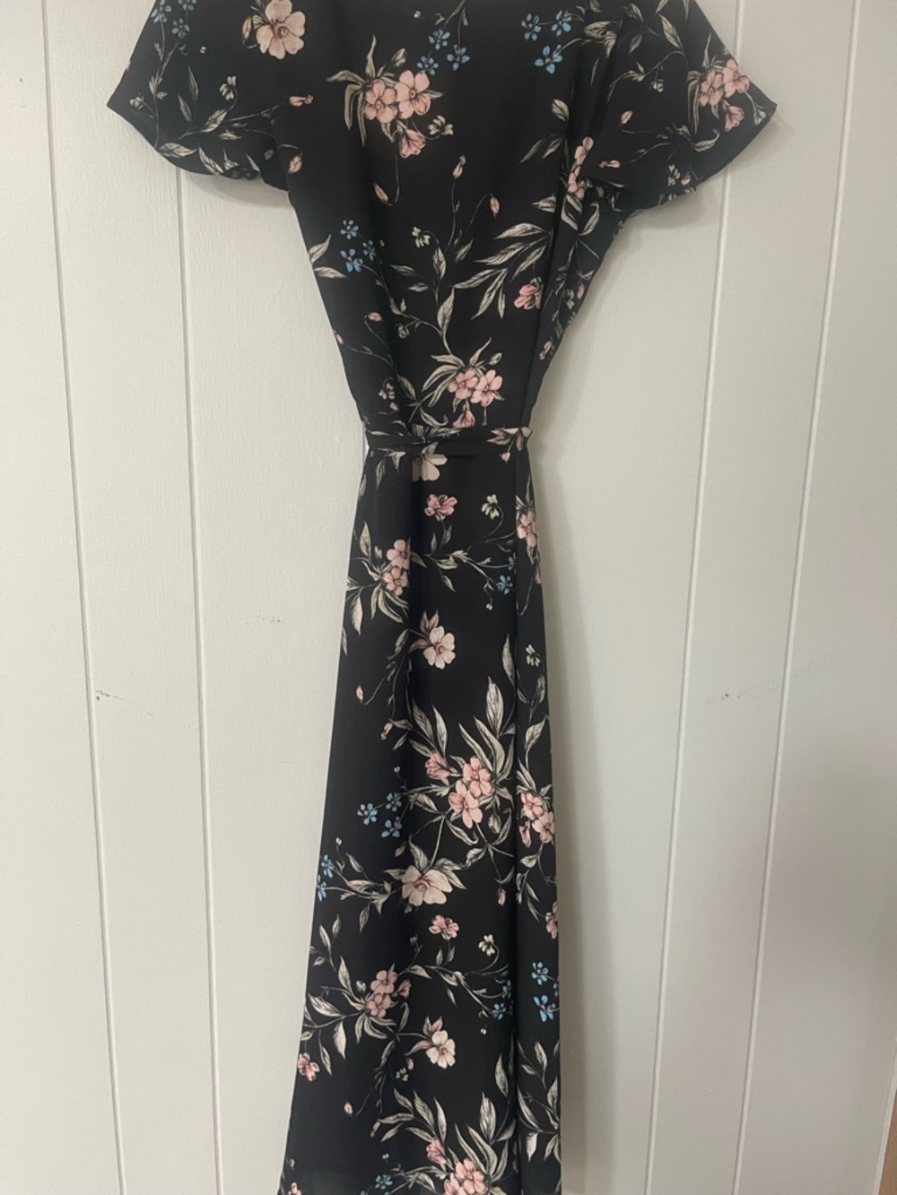 Black Floral Maxi Dress with Pink & Blue Blooms